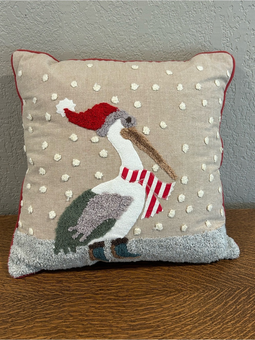 Pier One Pelican Throw Accent  Pillow Winter Coastal Christmas 16” X 16”